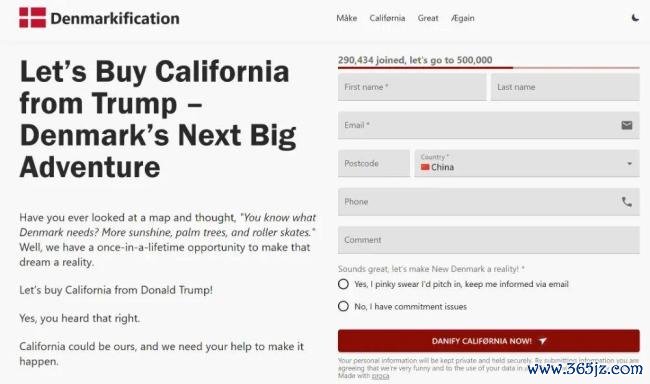 近30万网友签名支持丹麦买下加州
